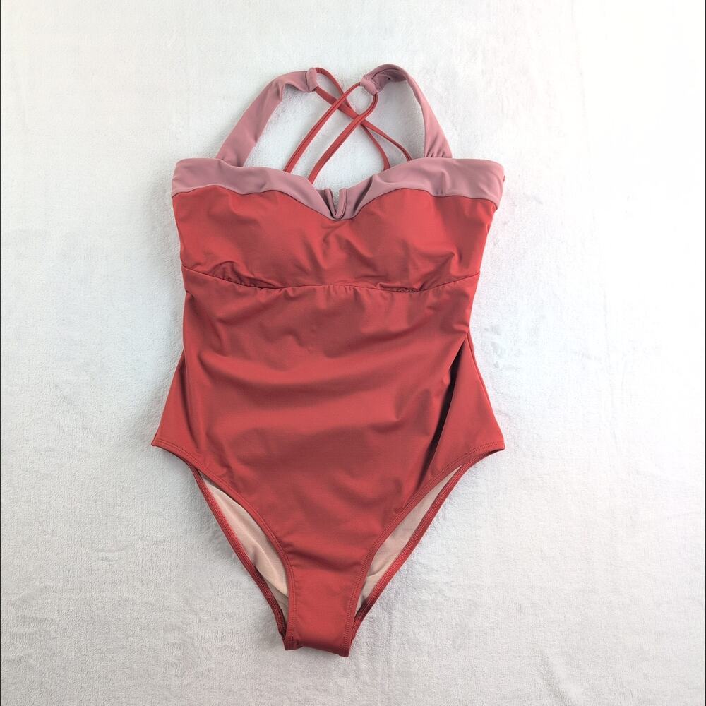 CupShe NWT Rust Colorblock Slim And Sculpt Crossback One Piece Women's Large